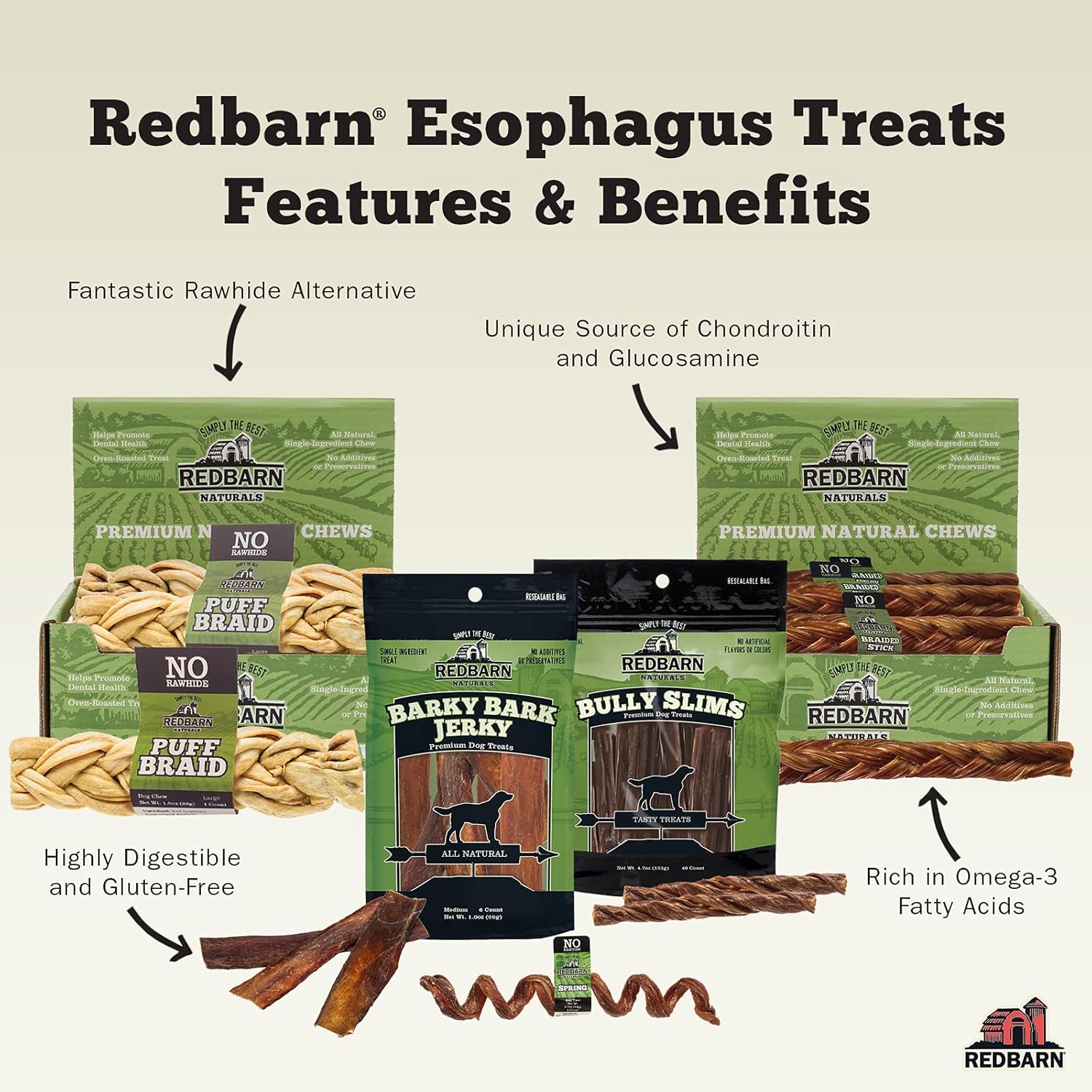 RedBarn RB Beef Cheek Spring 3pk Chews 1.65oz/46.8g